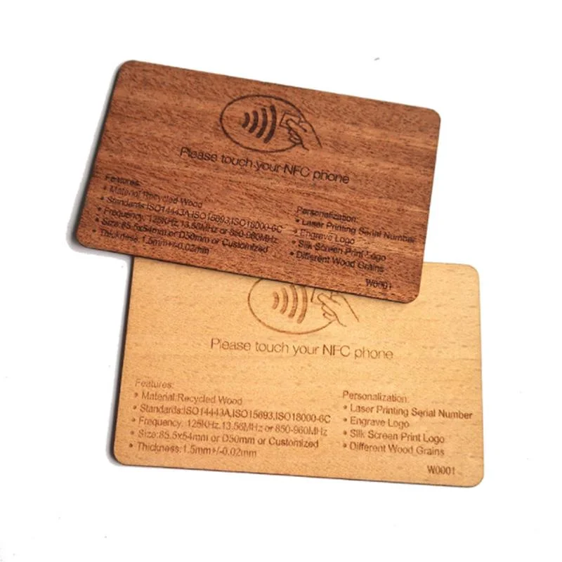 Logo Printing 13.56MHz RFID NFC Bamboo Wood Card for Management