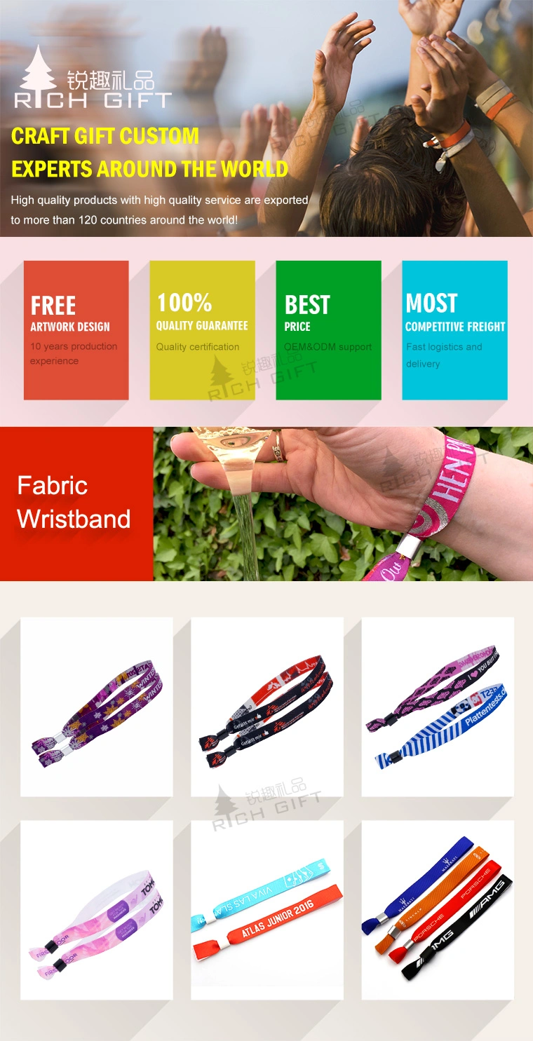 Custom Fashion Promotional Fabric RFID Textile Polyester Ribbon Elastic Bracelet Hand Disposable Nylon Woven Wristband for Sport Event No Minimum Order